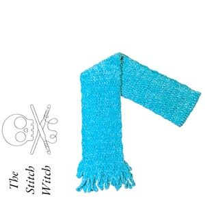 Turquoise Crocheted Plush Chenille Scarf with Fringe
